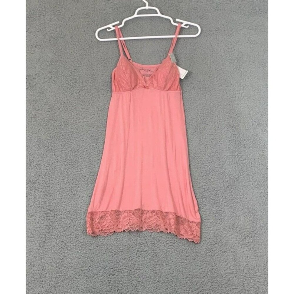 Marilyn Monroe Women's Pink Lace Trim V Neck Chemise Nightwear Adjustable Straps